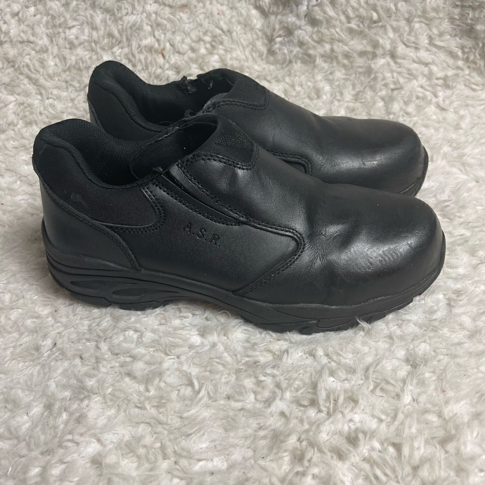 Unisex Thorogood ASR Black Leather slip on shoes Rubber soles Men SZ9M W SZ11M